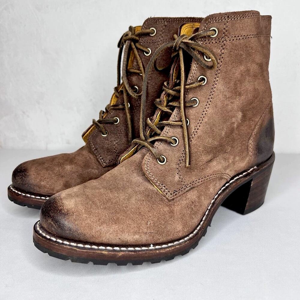 Vintage FRYE Sabrina Womens Lace-Up Heeled Boots 9mM Made in USA Brown Burnish